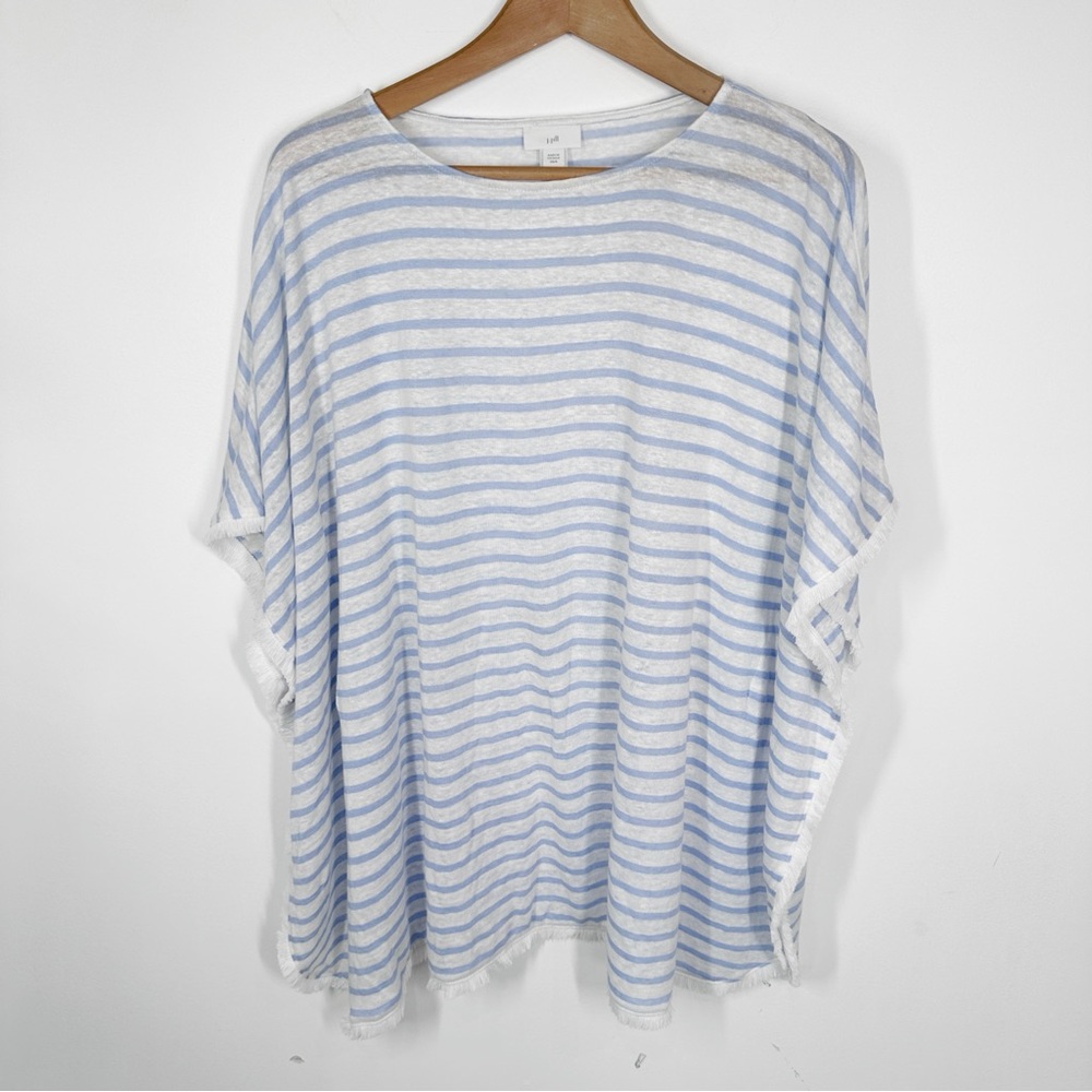 J. Jill 100% Linen Striped Poncho XS/S White Blue